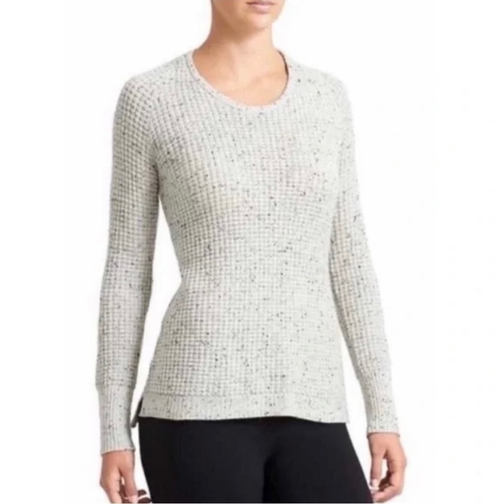 ATHLETA Sweater Women Small Gray Speckle Cashmere Blend Waffle Knit Crew Neck XS